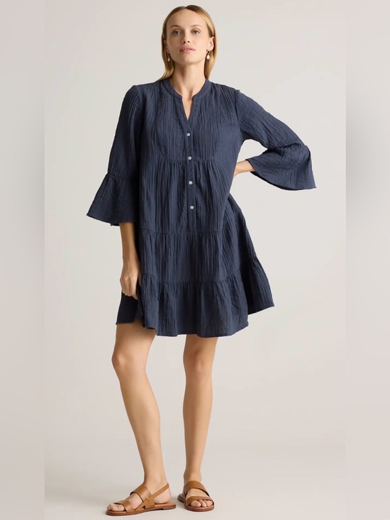 Quince Dresses & Skirts - Quince Organic Cotton Gauze Tiered Mini Dress Indigo Blue XS NWT